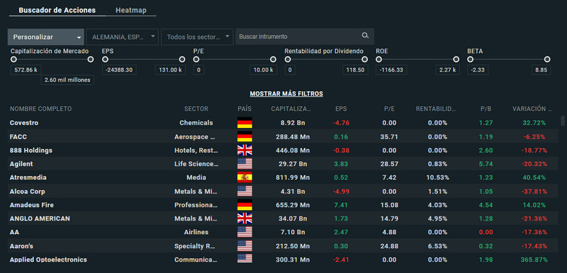 XTB buscador de acciones